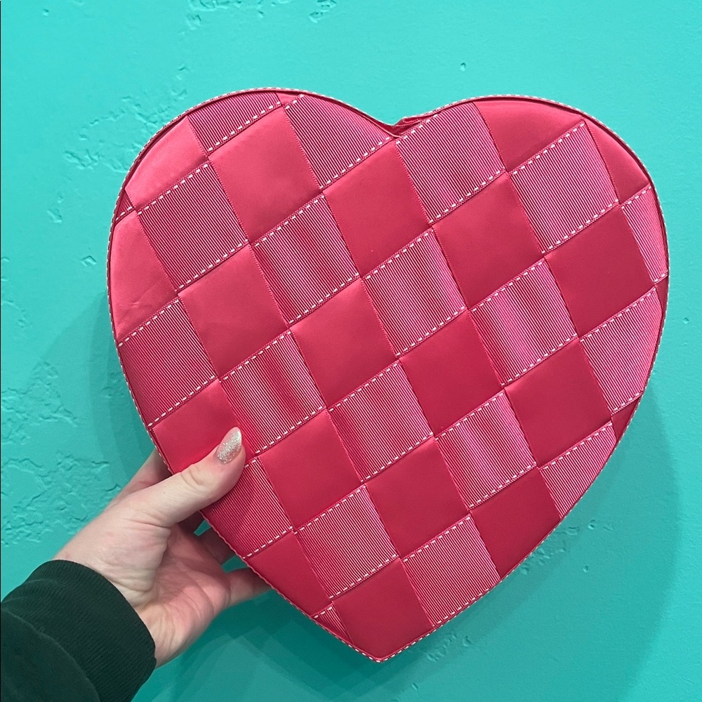 Vintage See's Candies Heart-Shaped Pink Checkered Box